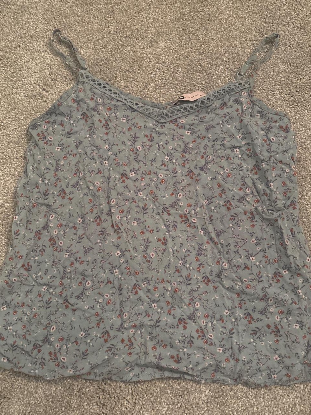 SO Blue Floral Lace-Trim Camisole Tank